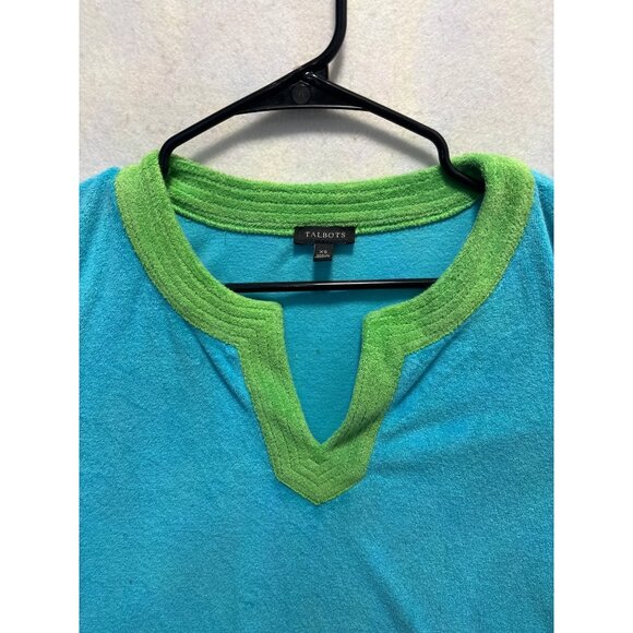Talbots Womens XS Blue & Green Terrycloth V-Neck Long Sleeve Top - Picture 3 of 11